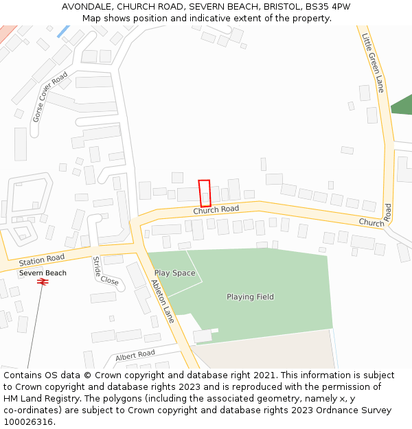 AVONDALE, CHURCH ROAD, SEVERN BEACH, BRISTOL, BS35 4PW: Location map and indicative extent of plot