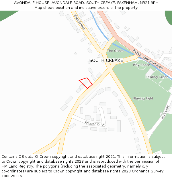 AVONDALE HOUSE, AVONDALE ROAD, SOUTH CREAKE, FAKENHAM, NR21 9PH: Location map and indicative extent of plot