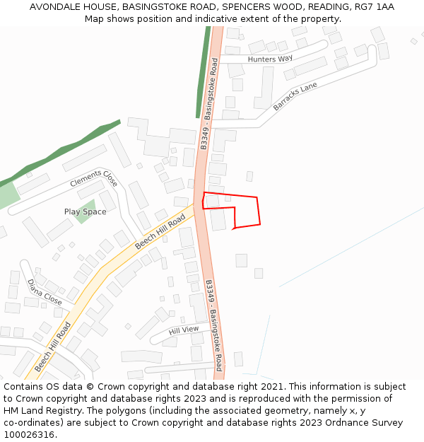 AVONDALE HOUSE, BASINGSTOKE ROAD, SPENCERS WOOD, READING, RG7 1AA: Location map and indicative extent of plot