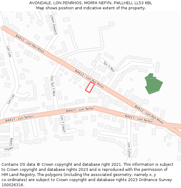 AVONDALE, LON PENRHOS, MORFA NEFYN, PWLLHELI, LL53 6BL: Location map and indicative extent of plot