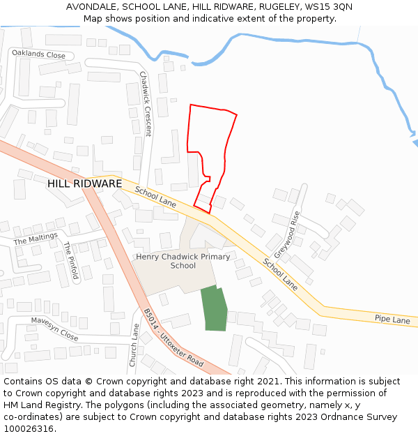 AVONDALE, SCHOOL LANE, HILL RIDWARE, RUGELEY, WS15 3QN: Location map and indicative extent of plot