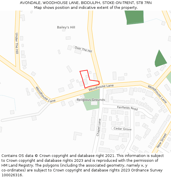 AVONDALE, WOODHOUSE LANE, BIDDULPH, STOKE-ON-TRENT, ST8 7RN: Location map and indicative extent of plot