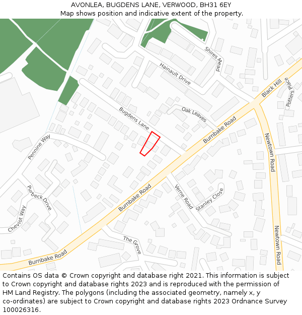 AVONLEA, BUGDENS LANE, VERWOOD, BH31 6EY: Location map and indicative extent of plot