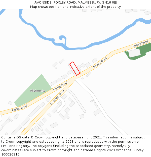 AVONSIDE, FOXLEY ROAD, MALMESBURY, SN16 0JE: Location map and indicative extent of plot