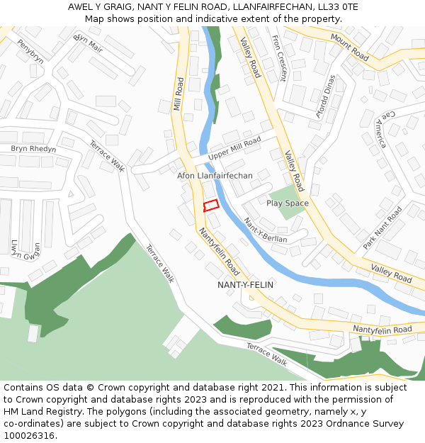 AWEL Y GRAIG, NANT Y FELIN ROAD, LLANFAIRFECHAN, LL33 0TE: Location map and indicative extent of plot
