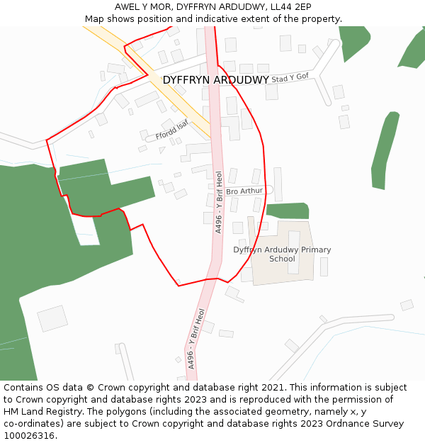 AWEL Y MOR, DYFFRYN ARDUDWY, LL44 2EP: Location map and indicative extent of plot