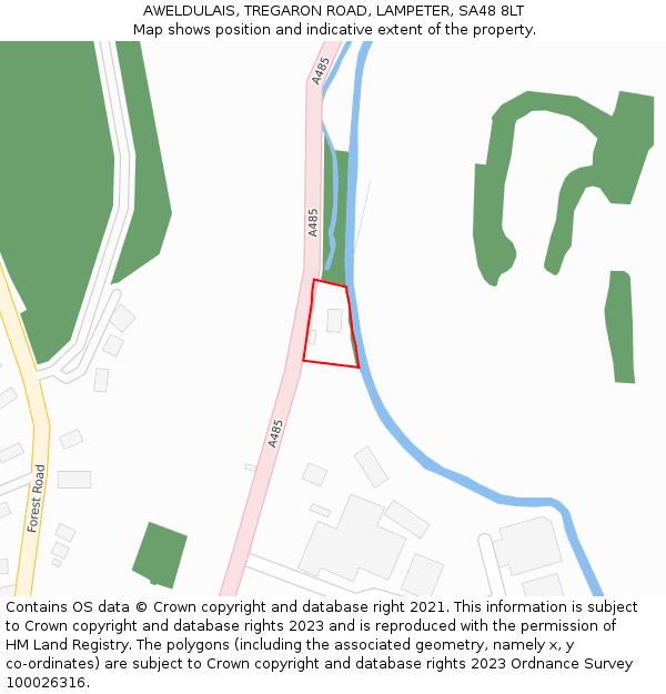 AWELDULAIS, TREGARON ROAD, LAMPETER, SA48 8LT: Location map and indicative extent of plot