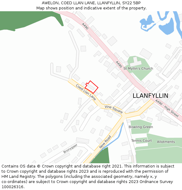 AWELON, COED LLAN LANE, LLANFYLLIN, SY22 5BP: Location map and indicative extent of plot