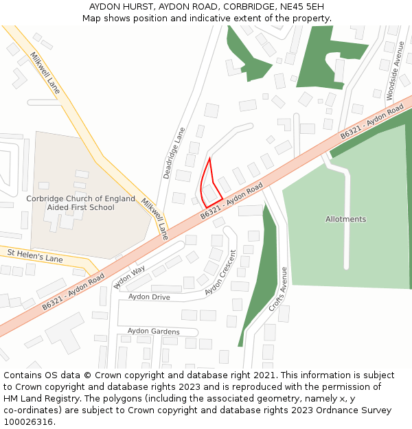 AYDON HURST, AYDON ROAD, CORBRIDGE, NE45 5EH: Location map and indicative extent of plot