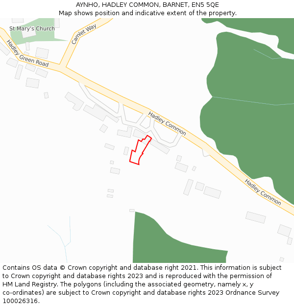 AYNHO, HADLEY COMMON, BARNET, EN5 5QE: Location map and indicative extent of plot