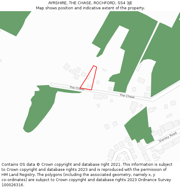 AYRSHIRE, THE CHASE, ROCHFORD, SS4 3JE: Location map and indicative extent of plot