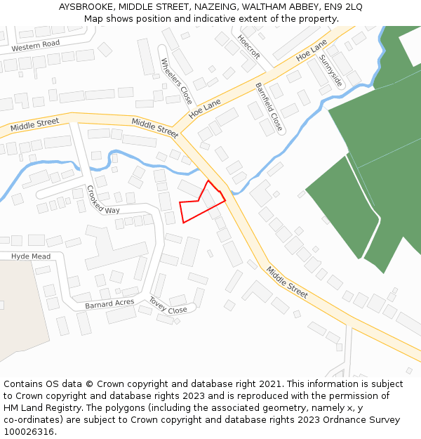 AYSBROOKE, MIDDLE STREET, NAZEING, WALTHAM ABBEY, EN9 2LQ: Location map and indicative extent of plot