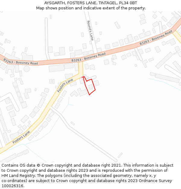 AYSGARTH, FOSTERS LANE, TINTAGEL, PL34 0BT: Location map and indicative extent of plot