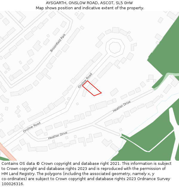 AYSGARTH, ONSLOW ROAD, ASCOT, SL5 0HW: Location map and indicative extent of plot