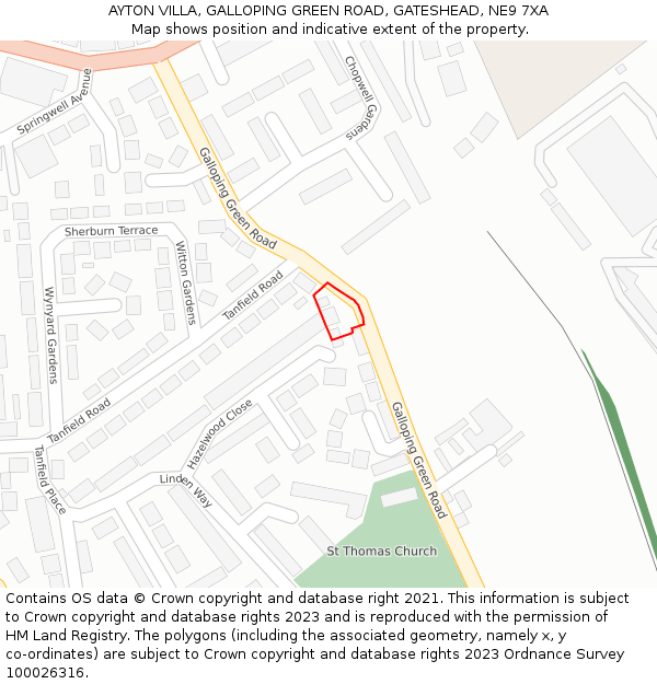 AYTON VILLA, GALLOPING GREEN ROAD, GATESHEAD, NE9 7XA: Location map and indicative extent of plot