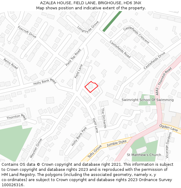 AZALEA HOUSE, FIELD LANE, BRIGHOUSE, HD6 3NX: Location map and indicative extent of plot