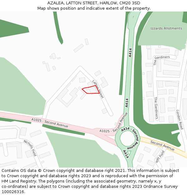 AZALEA, LATTON STREET, HARLOW, CM20 3SD: Location map and indicative extent of plot