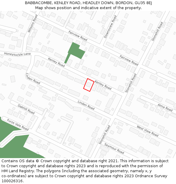 BABBACOMBE, KENLEY ROAD, HEADLEY DOWN, BORDON, GU35 8EJ: Location map and indicative extent of plot