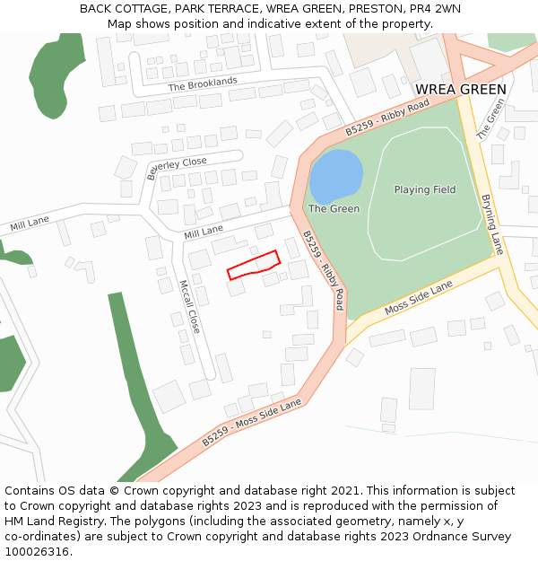 BACK COTTAGE, PARK TERRACE, WREA GREEN, PRESTON, PR4 2WN: Location map and indicative extent of plot