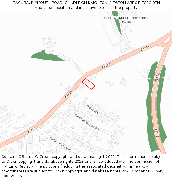 BACUBA, PLYMOUTH ROAD, CHUDLEIGH KNIGHTON, NEWTON ABBOT, TQ13 0EN: Location map and indicative extent of plot