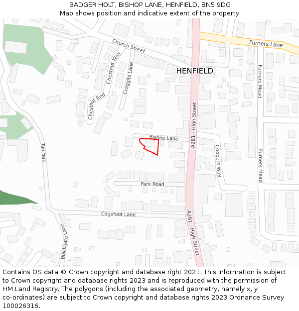 BADGER HOLT, BISHOP LANE, HENFIELD, BN5 9DG: Location map and indicative extent of plot
