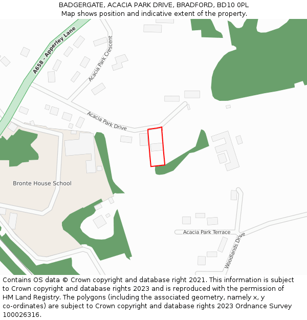 BADGERGATE, ACACIA PARK DRIVE, BRADFORD, BD10 0PL: Location map and indicative extent of plot
