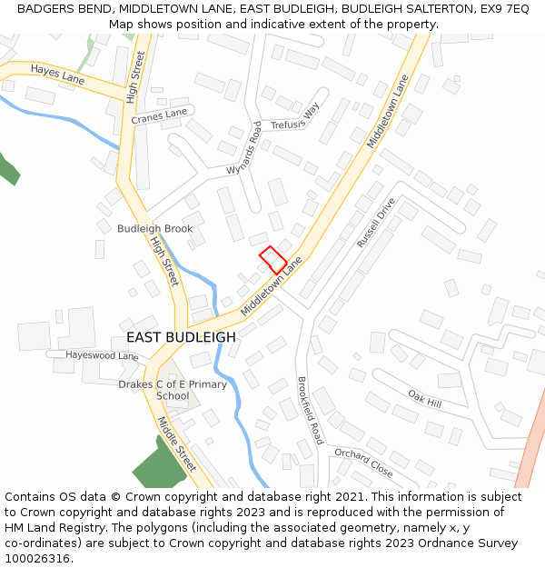 BADGERS BEND, MIDDLETOWN LANE, EAST BUDLEIGH, BUDLEIGH SALTERTON, EX9 7EQ: Location map and indicative extent of plot