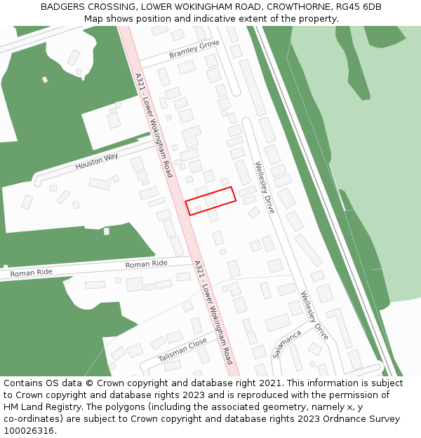 BADGERS CROSSING, LOWER WOKINGHAM ROAD, CROWTHORNE, RG45 6DB: Location map and indicative extent of plot