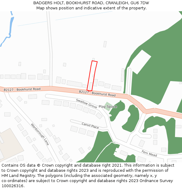 BADGERS HOLT, BOOKHURST ROAD, CRANLEIGH, GU6 7DW: Location map and indicative extent of plot