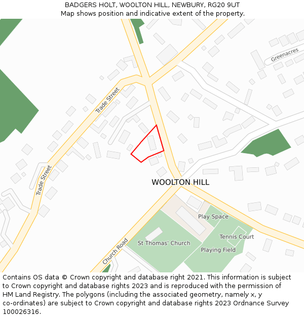 BADGERS HOLT, WOOLTON HILL, NEWBURY, RG20 9UT: Location map and indicative extent of plot