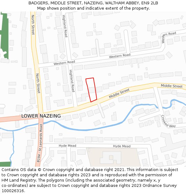 BADGERS, MIDDLE STREET, NAZEING, WALTHAM ABBEY, EN9 2LB: Location map and indicative extent of plot