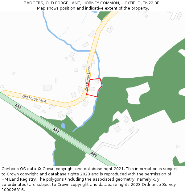 BADGERS, OLD FORGE LANE, HORNEY COMMON, UCKFIELD, TN22 3EL: Location map and indicative extent of plot