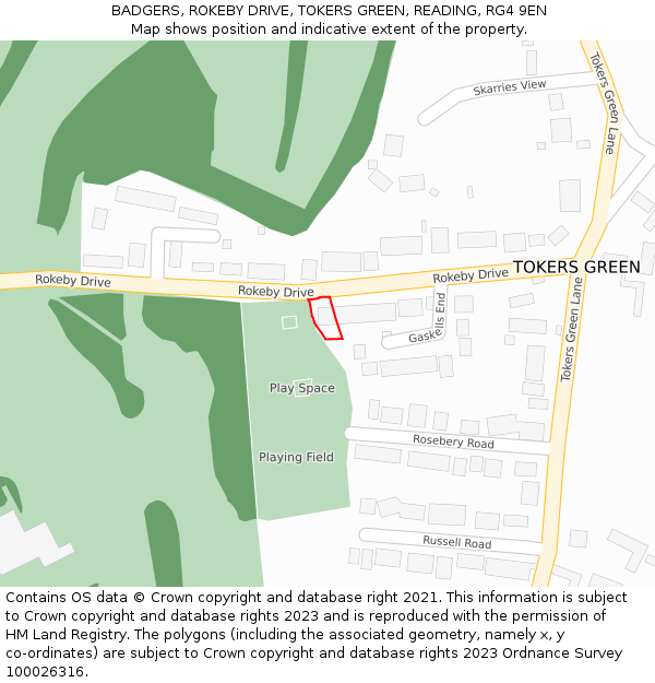 BADGERS, ROKEBY DRIVE, TOKERS GREEN, READING, RG4 9EN: Location map and indicative extent of plot