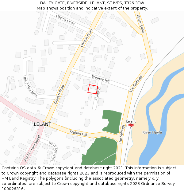 BAILEY GATE, RIVERSIDE, LELANT, ST IVES, TR26 3DW: Location map and indicative extent of plot