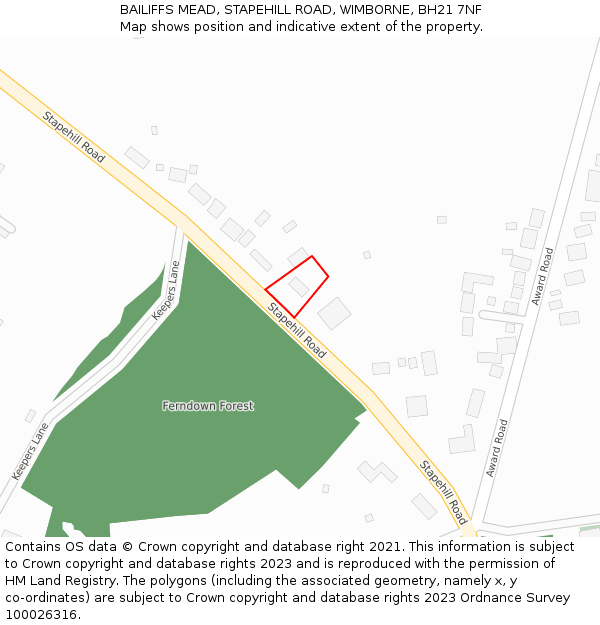 BAILIFFS MEAD, STAPEHILL ROAD, WIMBORNE, BH21 7NF: Location map and indicative extent of plot