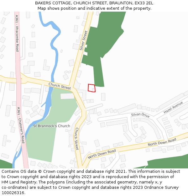 BAKERS COTTAGE, CHURCH STREET, BRAUNTON, EX33 2EL: Location map and indicative extent of plot