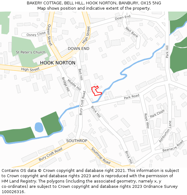 BAKERY COTTAGE, BELL HILL, HOOK NORTON, BANBURY, OX15 5NG: Location map and indicative extent of plot