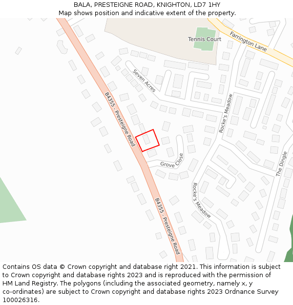 BALA, PRESTEIGNE ROAD, KNIGHTON, LD7 1HY: Location map and indicative extent of plot