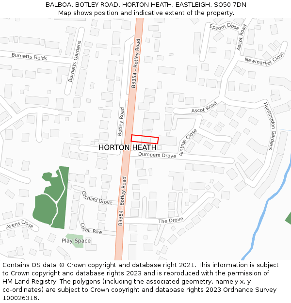 BALBOA, BOTLEY ROAD, HORTON HEATH, EASTLEIGH, SO50 7DN: Location map and indicative extent of plot