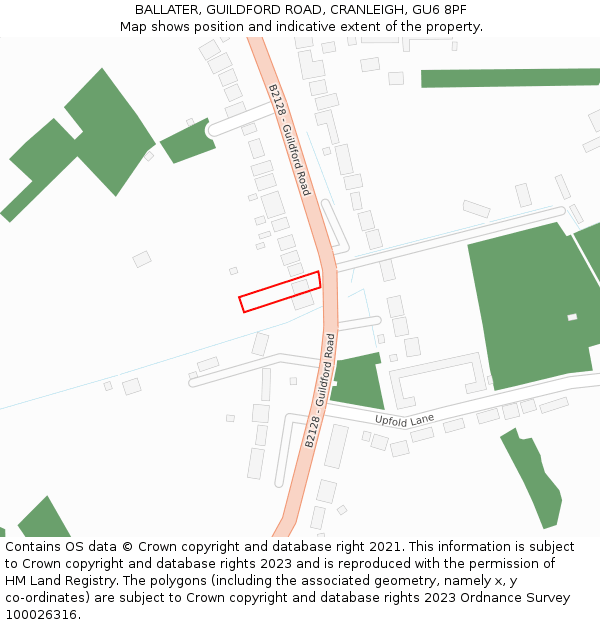 BALLATER, GUILDFORD ROAD, CRANLEIGH, GU6 8PF: Location map and indicative extent of plot