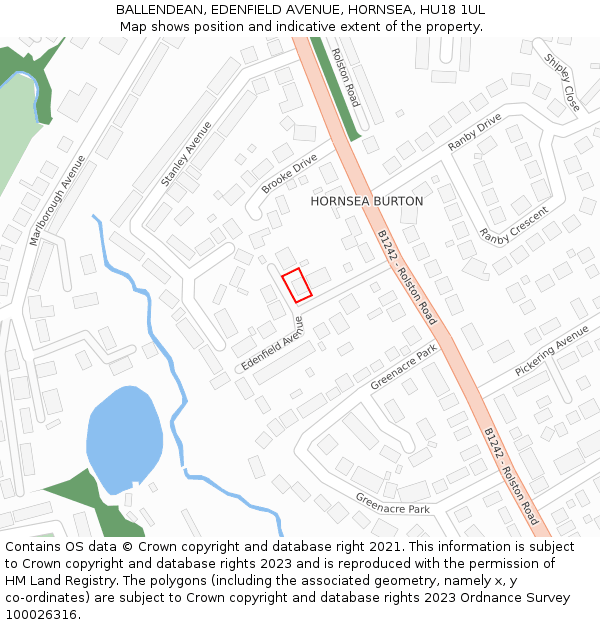 BALLENDEAN, EDENFIELD AVENUE, HORNSEA, HU18 1UL: Location map and indicative extent of plot