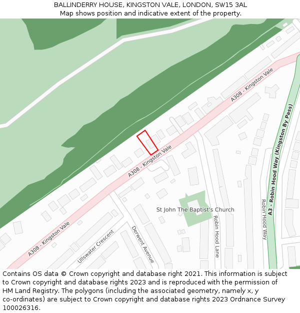 BALLINDERRY HOUSE, KINGSTON VALE, LONDON, SW15 3AL: Location map and indicative extent of plot