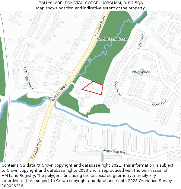 BALLYCLARE, PONDTAIL COPSE, HORSHAM, RH12 5QA: Location map and indicative extent of plot