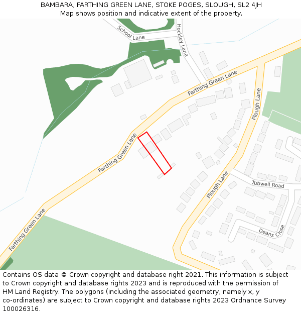 BAMBARA, FARTHING GREEN LANE, STOKE POGES, SLOUGH, SL2 4JH: Location map and indicative extent of plot