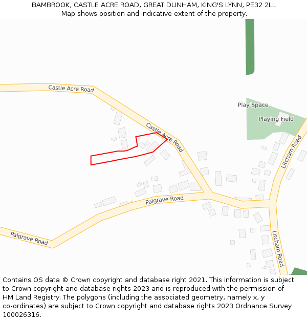 BAMBROOK, CASTLE ACRE ROAD, GREAT DUNHAM, KING'S LYNN, PE32 2LL: Location map and indicative extent of plot