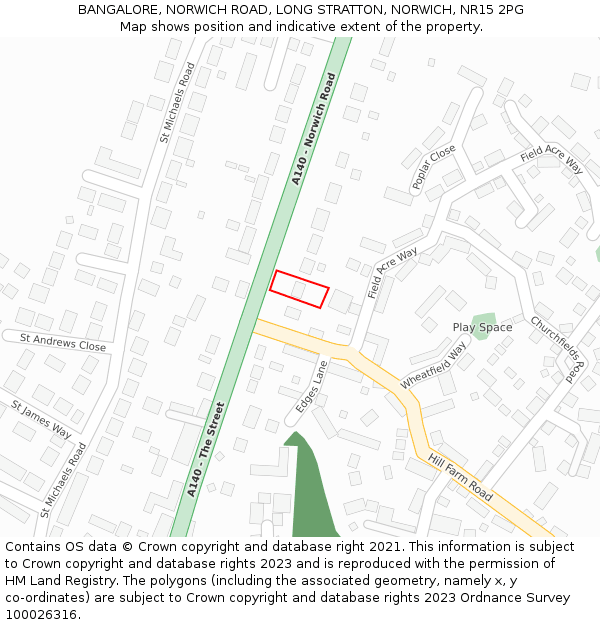 BANGALORE, NORWICH ROAD, LONG STRATTON, NORWICH, NR15 2PG: Location map and indicative extent of plot