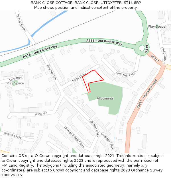 BANK CLOSE COTTAGE, BANK CLOSE, UTTOXETER, ST14 8BP: Location map and indicative extent of plot