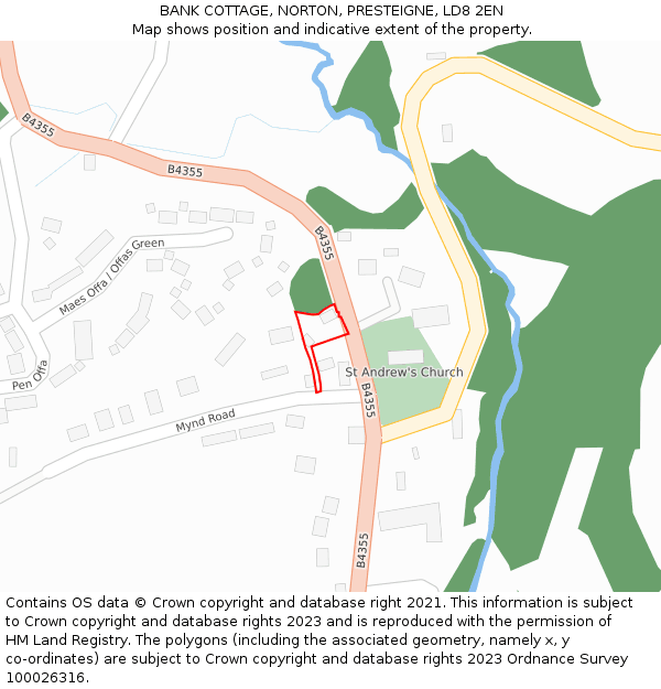 BANK COTTAGE, NORTON, PRESTEIGNE, LD8 2EN: Location map and indicative extent of plot