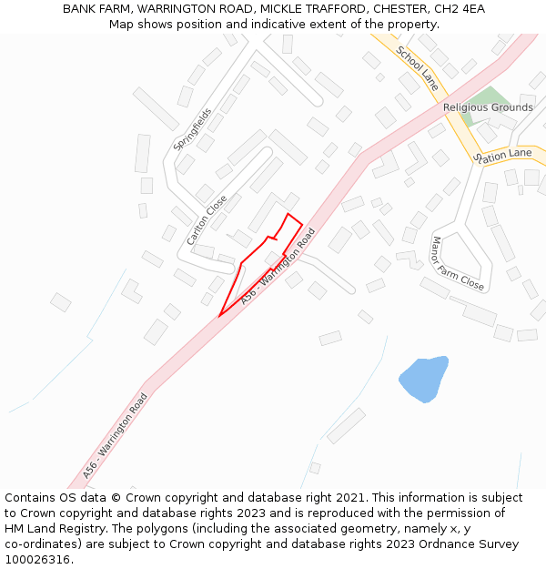 BANK FARM, WARRINGTON ROAD, MICKLE TRAFFORD, CHESTER, CH2 4EA: Location map and indicative extent of plot