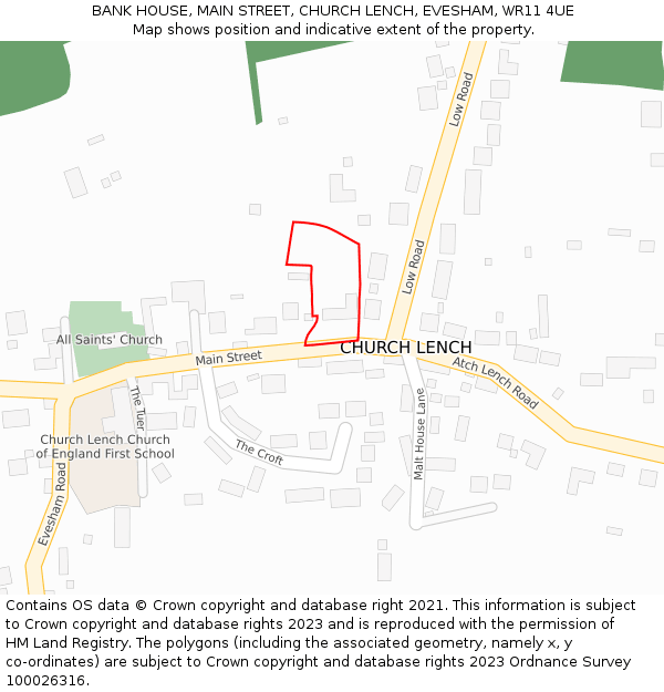 BANK HOUSE, MAIN STREET, CHURCH LENCH, EVESHAM, WR11 4UE: Location map and indicative extent of plot